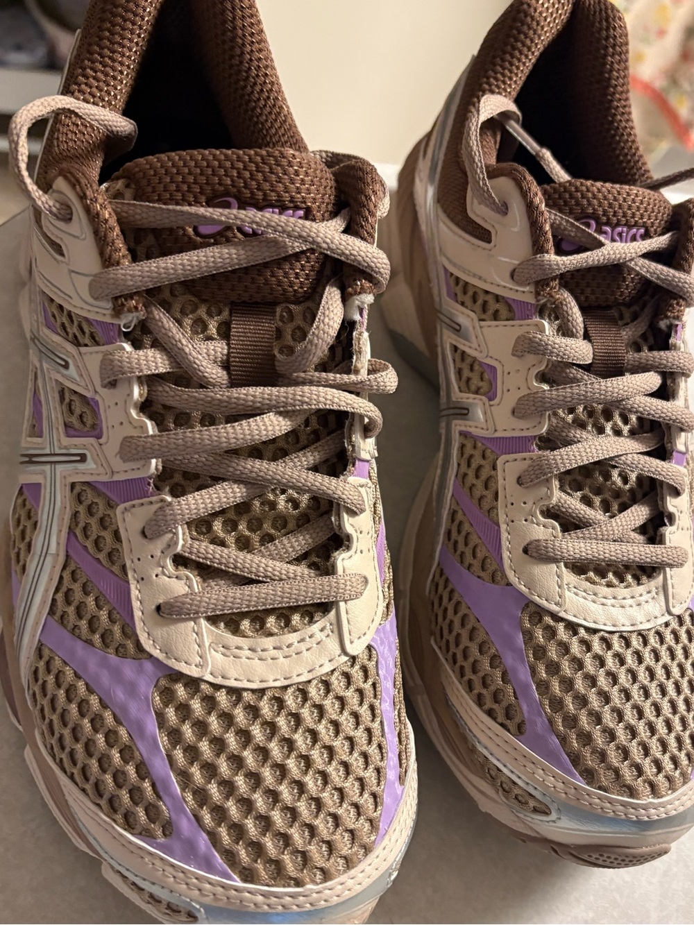 Asics taupe and lavender women's running shoes